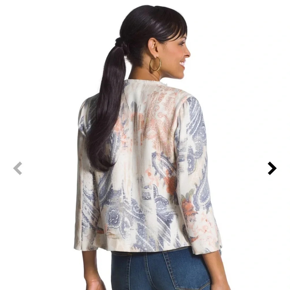 Chico’s watercolor print textured jacket size 1 - Picture 2 of 9